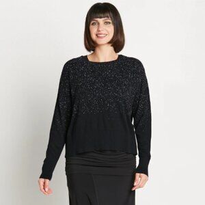 Planet by Lauren G Pima Cotton Black Confetti Crewneck Sweater One Size NWT